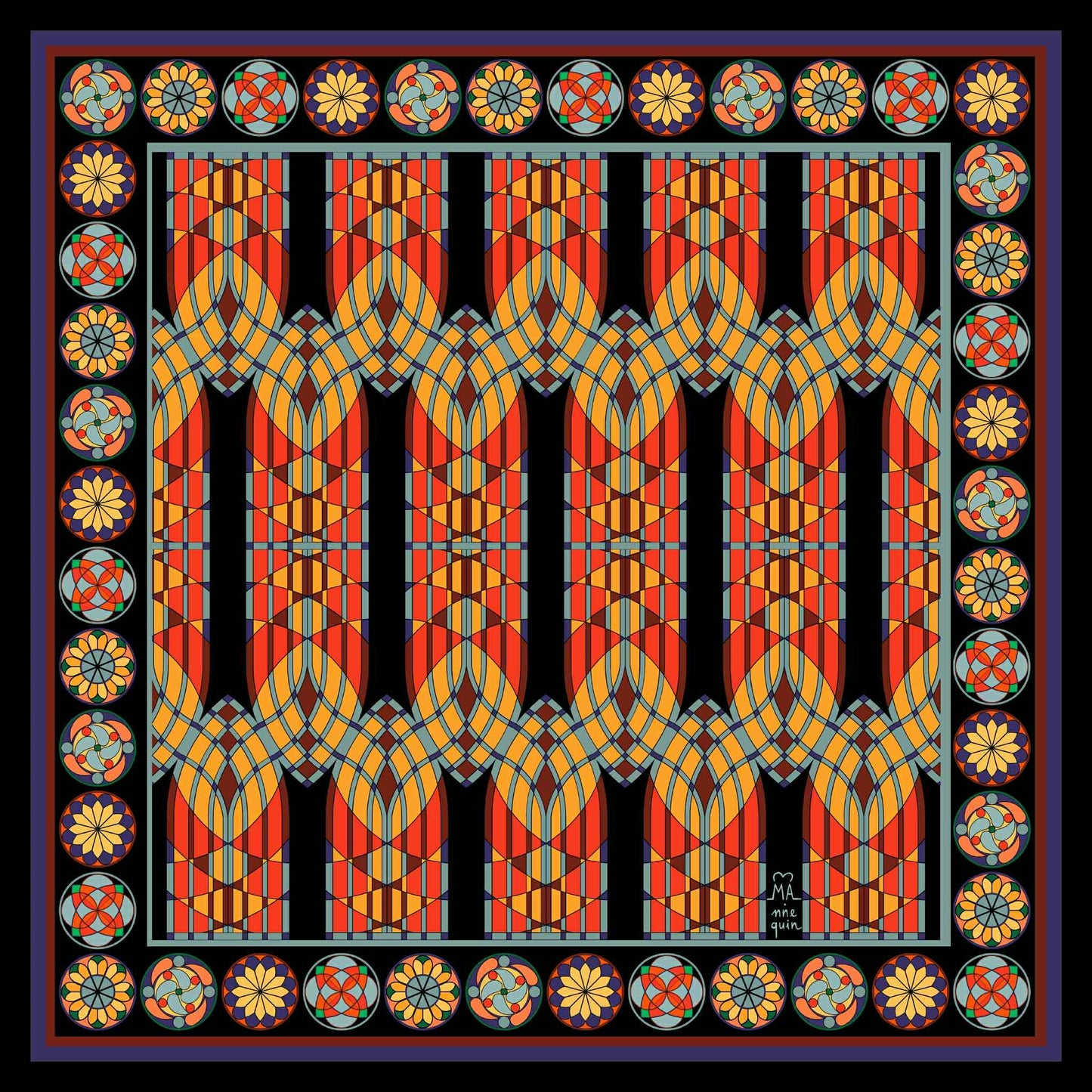 Gothic Arch/Day Printed Silk Scarf - 70x70cm