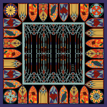 Stained Glass Printed Silk Scarf - 70x70cm