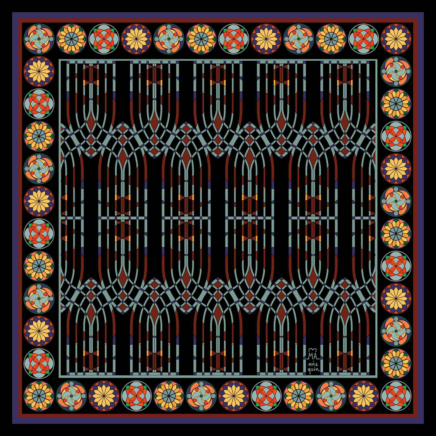 Gothic Arch/Night Printed Silk Scarf - 70x70cm