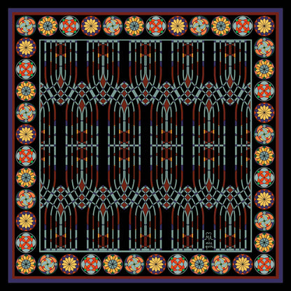 Gothic Arch/Night Printed Silk Scarf - 70x70cm