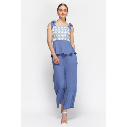 Sprout Top - Ruffled Viscose Top with Printed Details (Oops-A-Daisies/Azure blue)