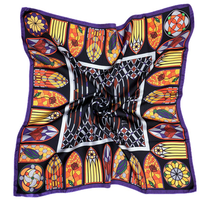 Stained Glass Printed Silk Scarf - 70x70cm