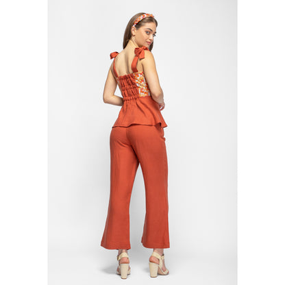 Earth Trousers - High Waisted Linen Trousers (Terracotta)