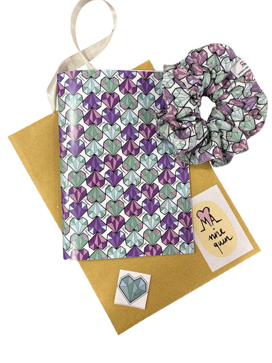 Diamond Hearts Violet Notebook + Hair Scrunchie