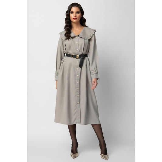 Elaine Dress - Maxi Shirt Dress with Ruffled Collar