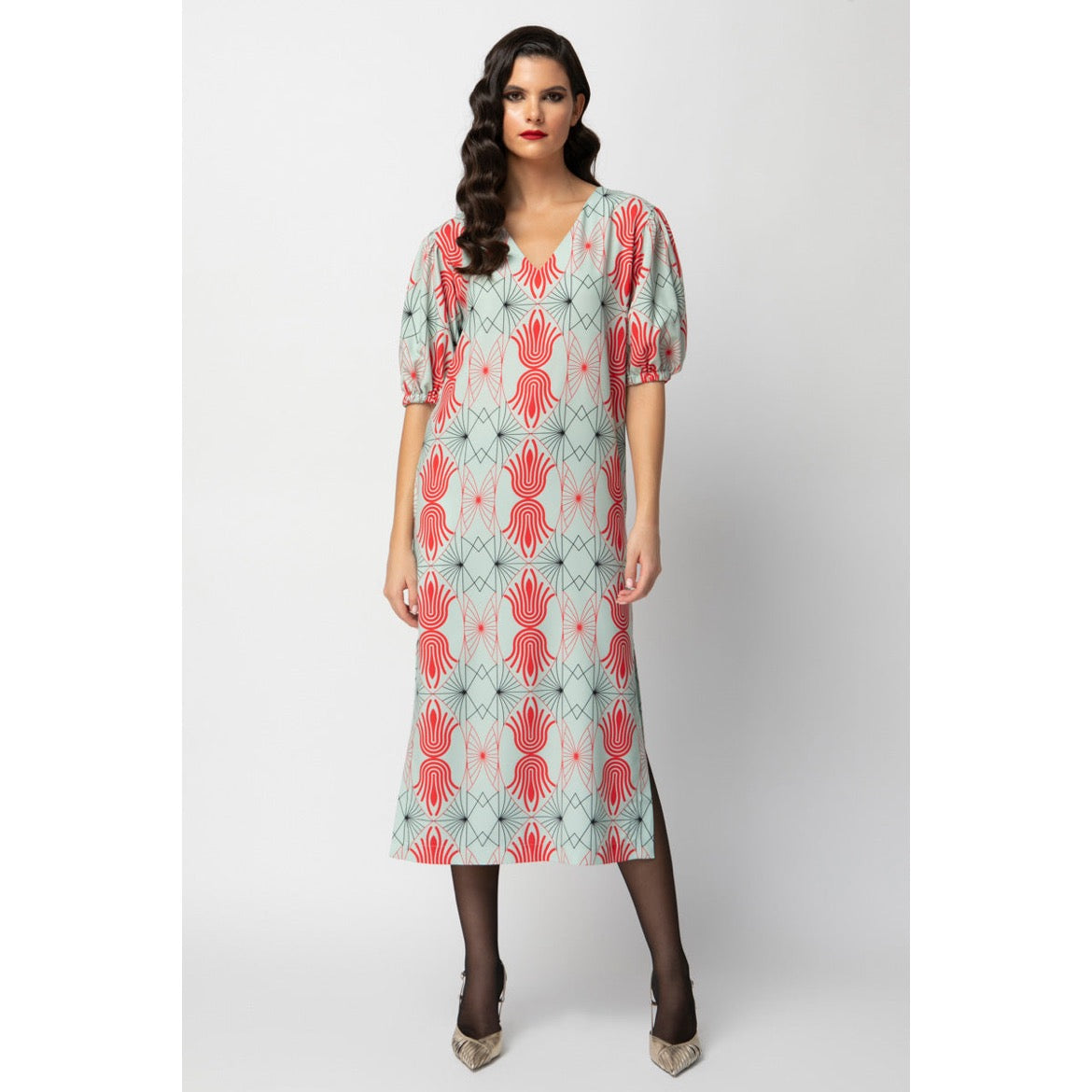 Ella Dress - Maxi Printed Puff Sleeved Dress