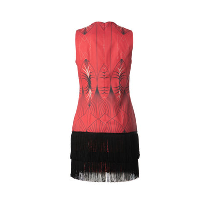 Ruby Dress - Mini Printed Cotton Fringed Dress