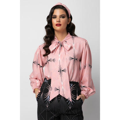 Josephine Top - Printed Pussy Bow Tie Top