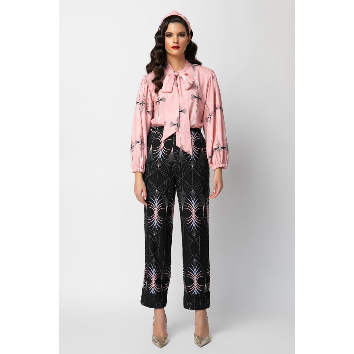 Josephine Top - Printed Pussy Bow Tie Top