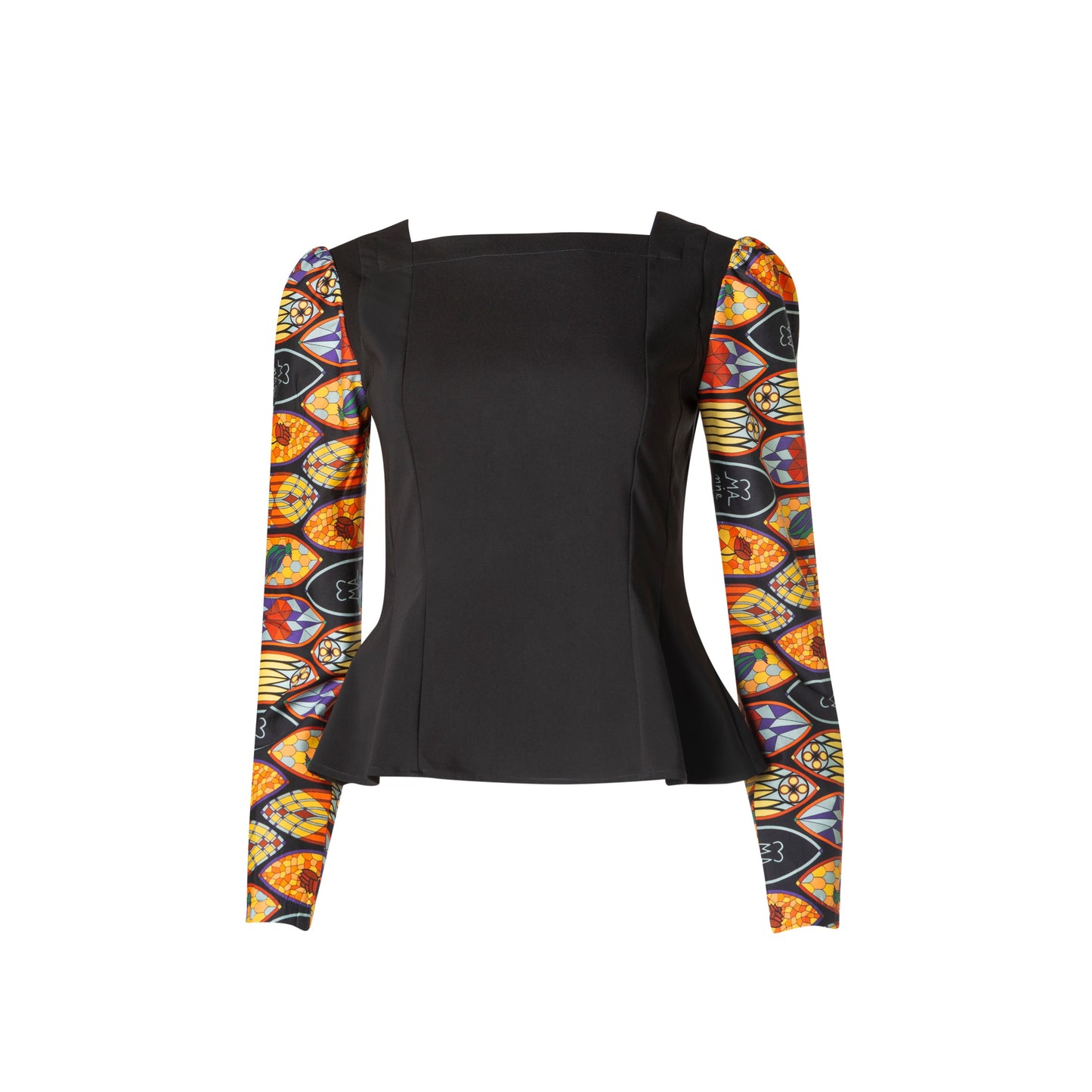 Caitlin Top - Panelled Cotton Top with Printed Sleeves