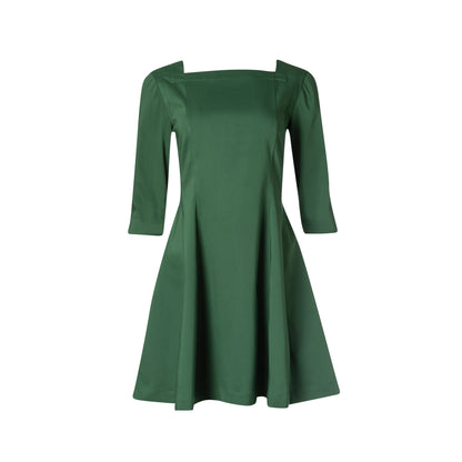 Amable Dress - Mini Cotton Panelled A-line Dress with Long Sleeves