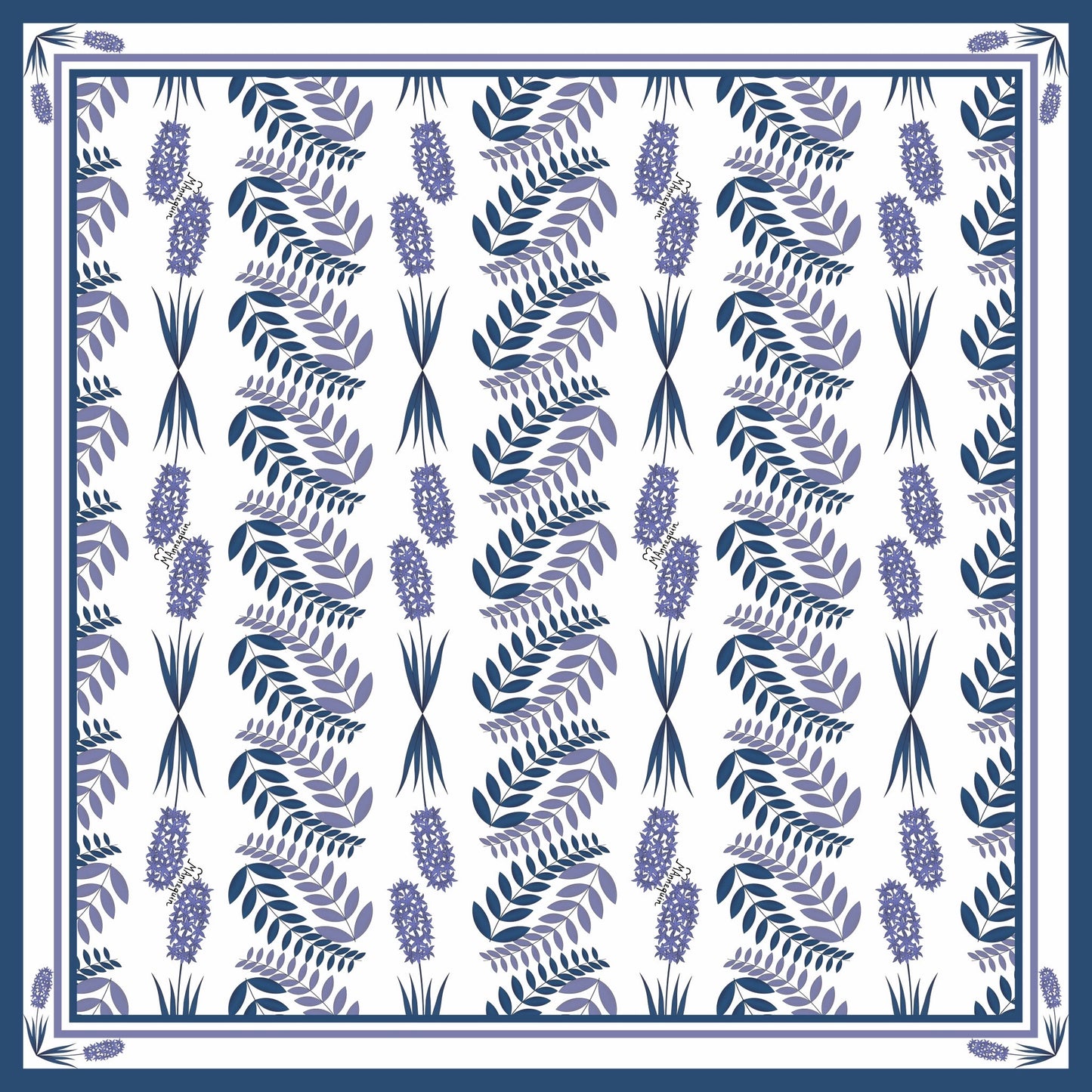 Flora Blue Printed Silk Scarf - 45x45cm