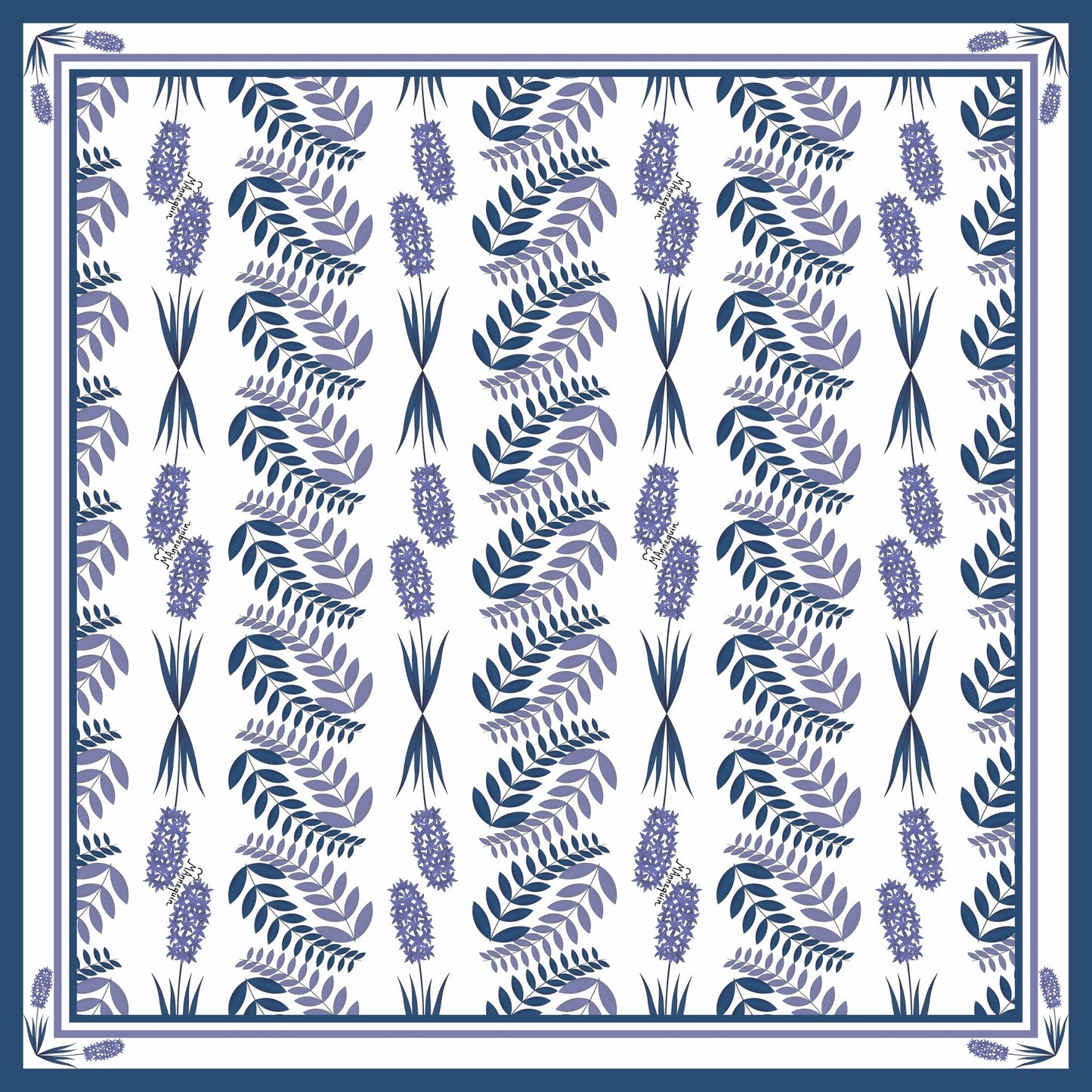 Flora Blue Printed Silk Scarf - 70x70cm