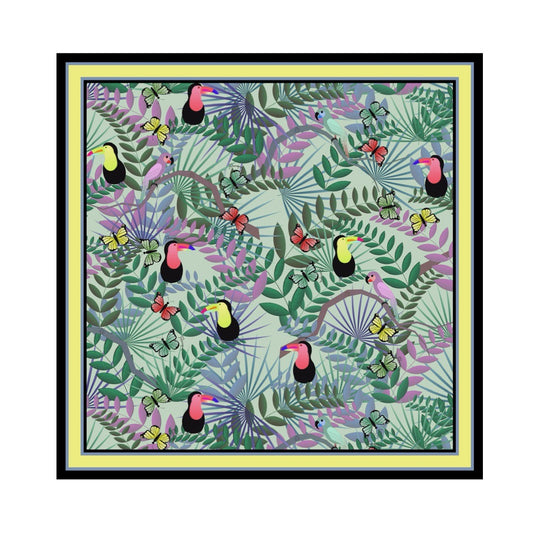Fauna Mint Printed Silk Scarf - 45x45cm