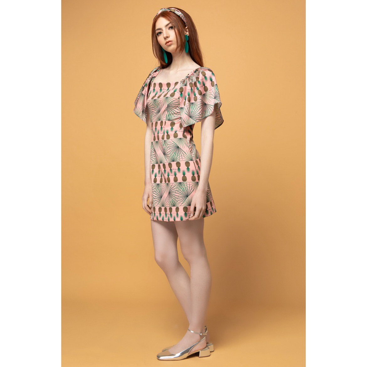 Grace Dress-Mini Printed A-line Dress with Ruffle Sleeves