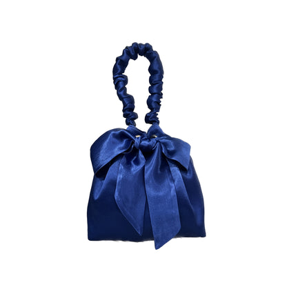 Satin Blue & Fishevron Mini Reversible Bucket Bag