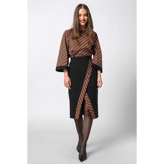 Siobhan Skirt - Cotton Pencil Skirt with Printed Details