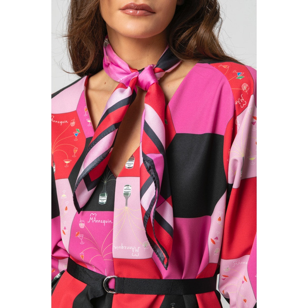 MAnnequini Pink Printed Silk Scarf - 70x70cm