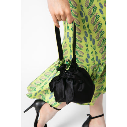 Black Satin & Flora Lime Mini Reversible Bucket Bag