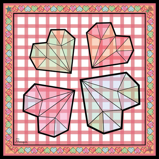 Diamond Hearts Pink Printed Silk Scarf - 70x70cm