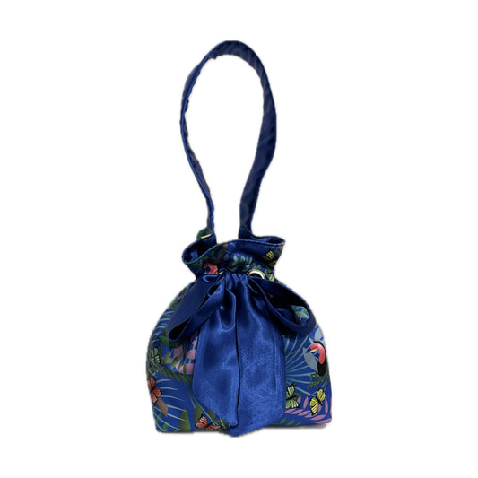 Satin Blue & Fauna Blue Mini Reversible Satin Bucket Bag