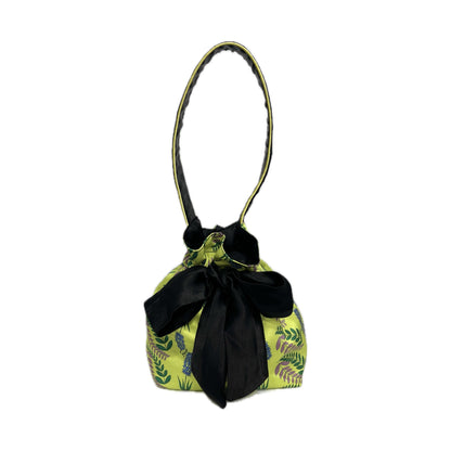 Black Satin & Flora Lime Mini Reversible Bucket Bag