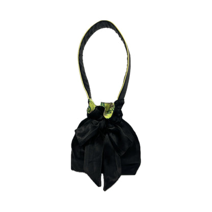 Black Satin & Flora Lime Mini Reversible Bucket Bag