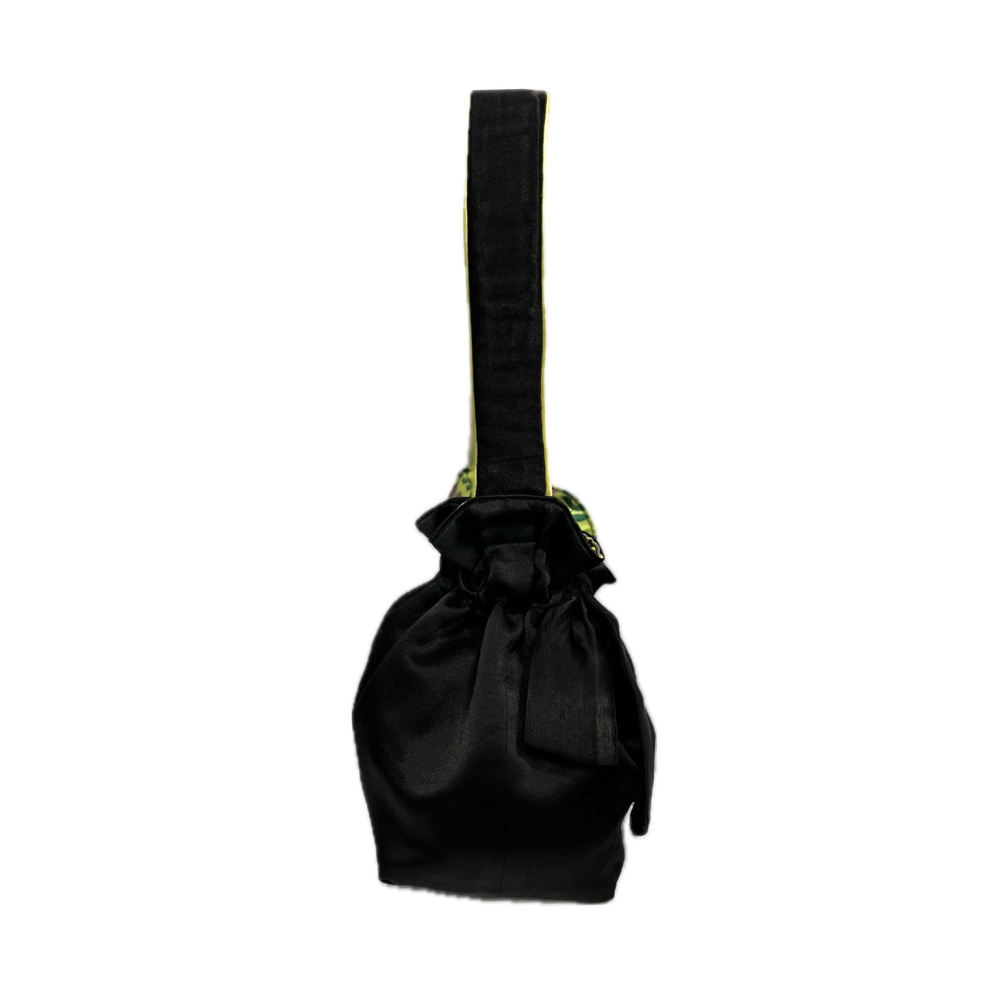 Black Satin & Flora Lime Mini Reversible Bucket Bag