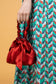 RED SATIN & PAISLEY MOTIF REVERSIBLE MINI BUCKET BAG