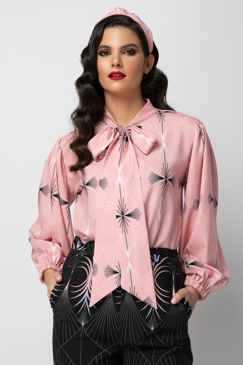 JOSEPHINE TOP - PRINTED PUSSY BOW TIE TOP