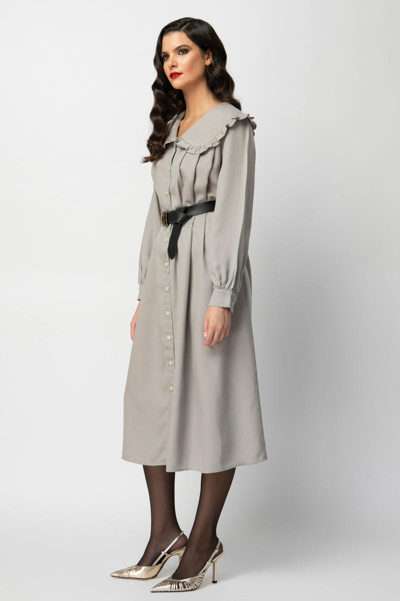 ELAINE DRESS - MAXI  SHIRT DRESS WITH RUFFLED COLLAR