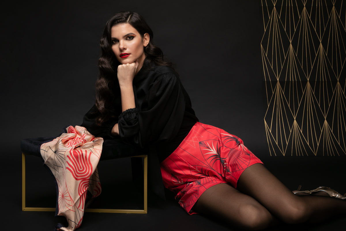 Coraluscious Pink Printed Silk Scarf - 70x70cm