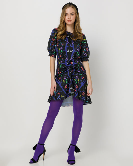 AVA DRESS-MIDI PRINTED RUCHED DRESS