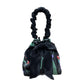 BLACK SATIN & BIRD & GEMS REVERSIBLE MINI BUCKET BAG