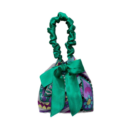 Satin Emerald Green & Paisley Mini Reversible Bucket Bag