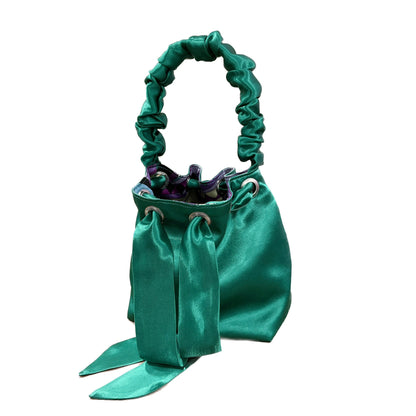 Satin Emerald Green & Paisley Mini Reversible Bucket Bag