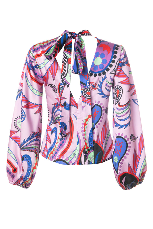 SONYA BLOUSE - SILKY PAISLEY BOW TIE BLOUSE