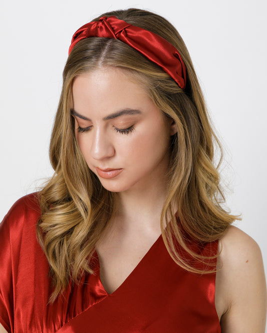 SATIN BRICK RED KNOT HEADBAND